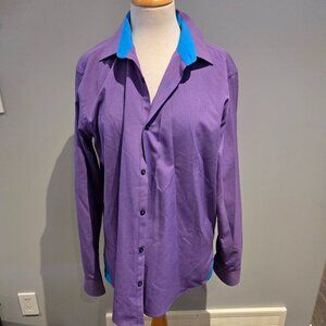 Leochevalier Men’s Adjusted Fit Button Down Shirt | Size 16.5 | Purple/Blue